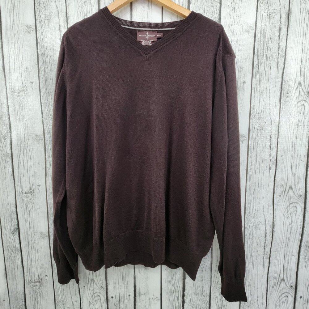 Black Brown 1826 Merino Wool V Neck Sweater